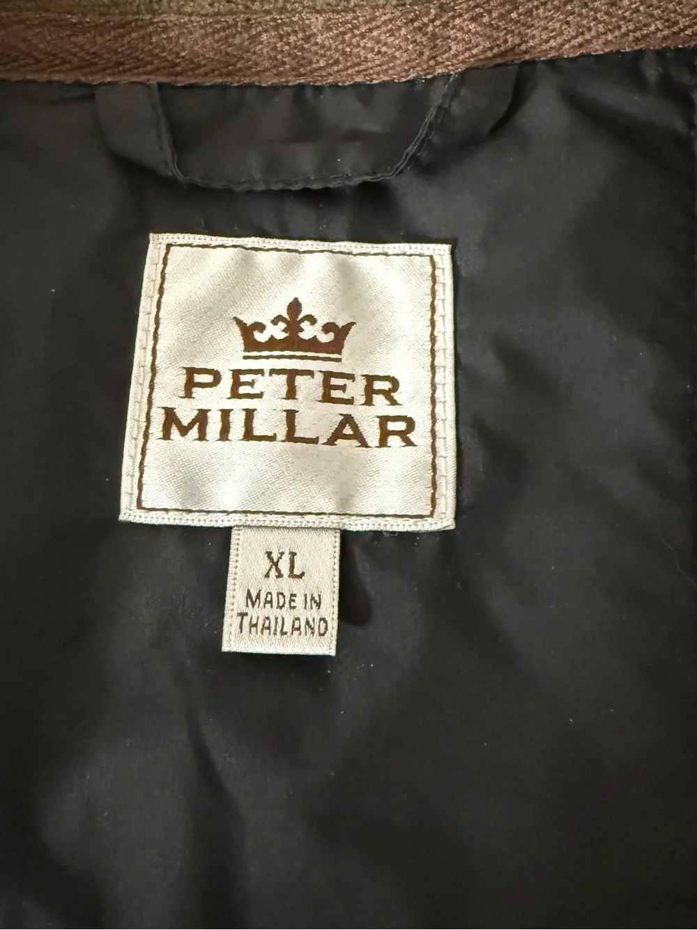 Peter Millar Quilted Jacket Coat Mens Sz XL Black Brown Fleece Lined Full Zip